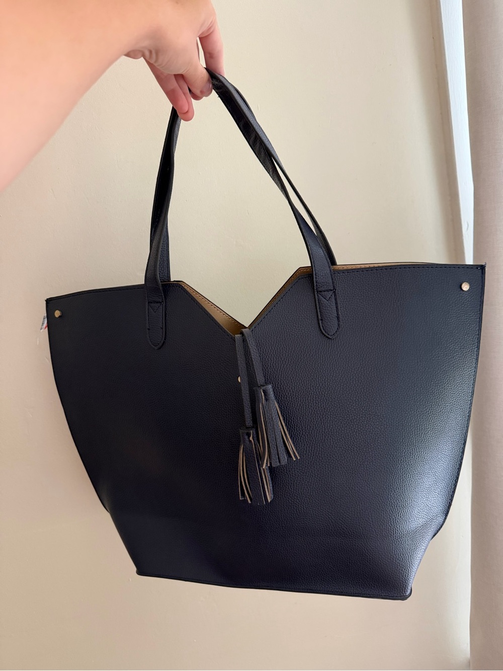 Neiman Marcus Black Leather Tote with Tassel Detail